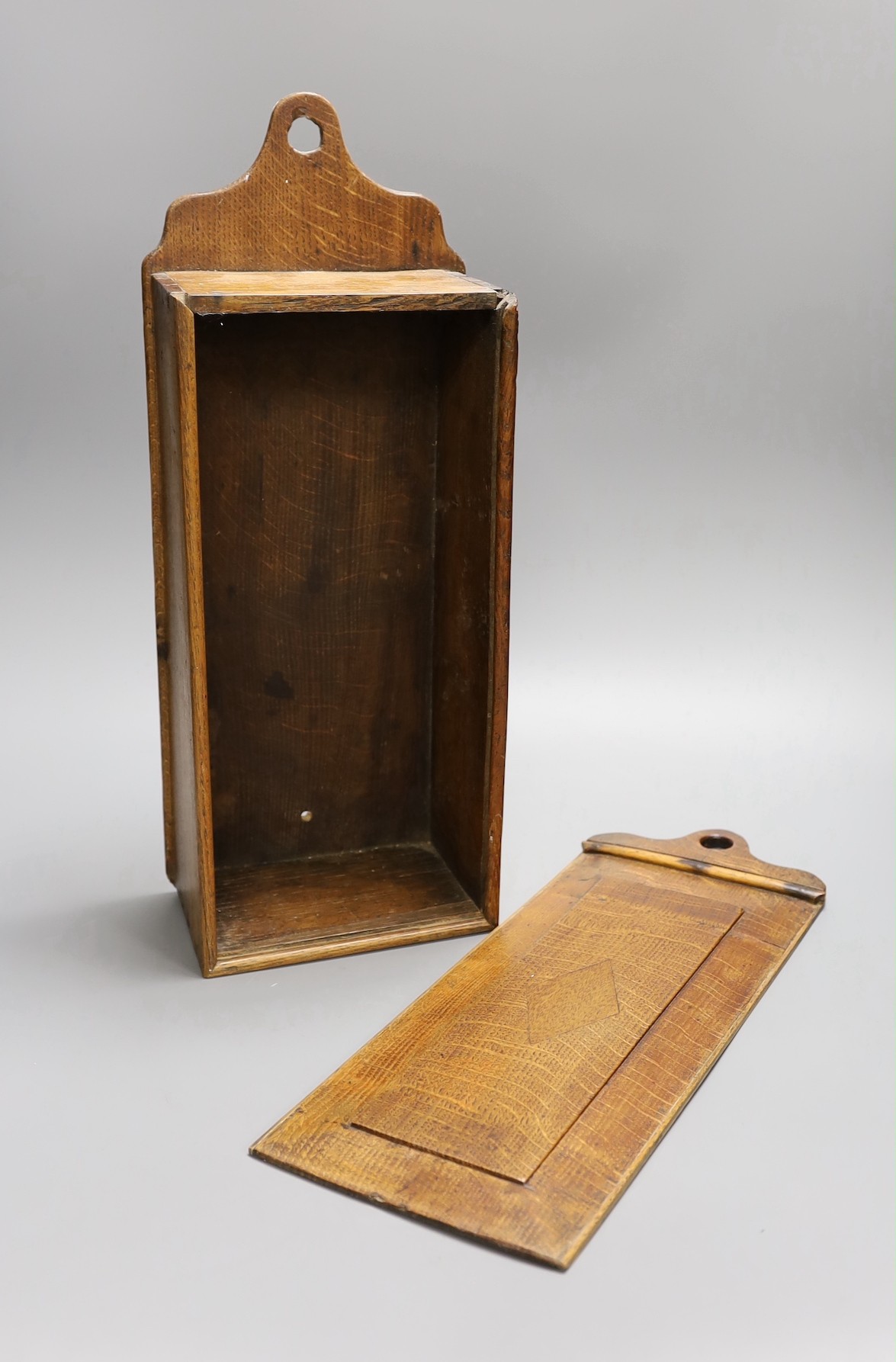 A George III oak candle box, 40.5cm